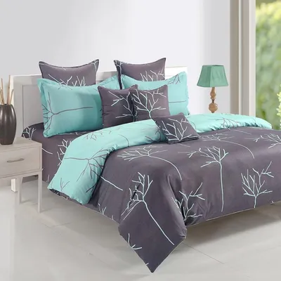 Swayam Ananda Grey & Green Abstract Cotton Double Bedsheet