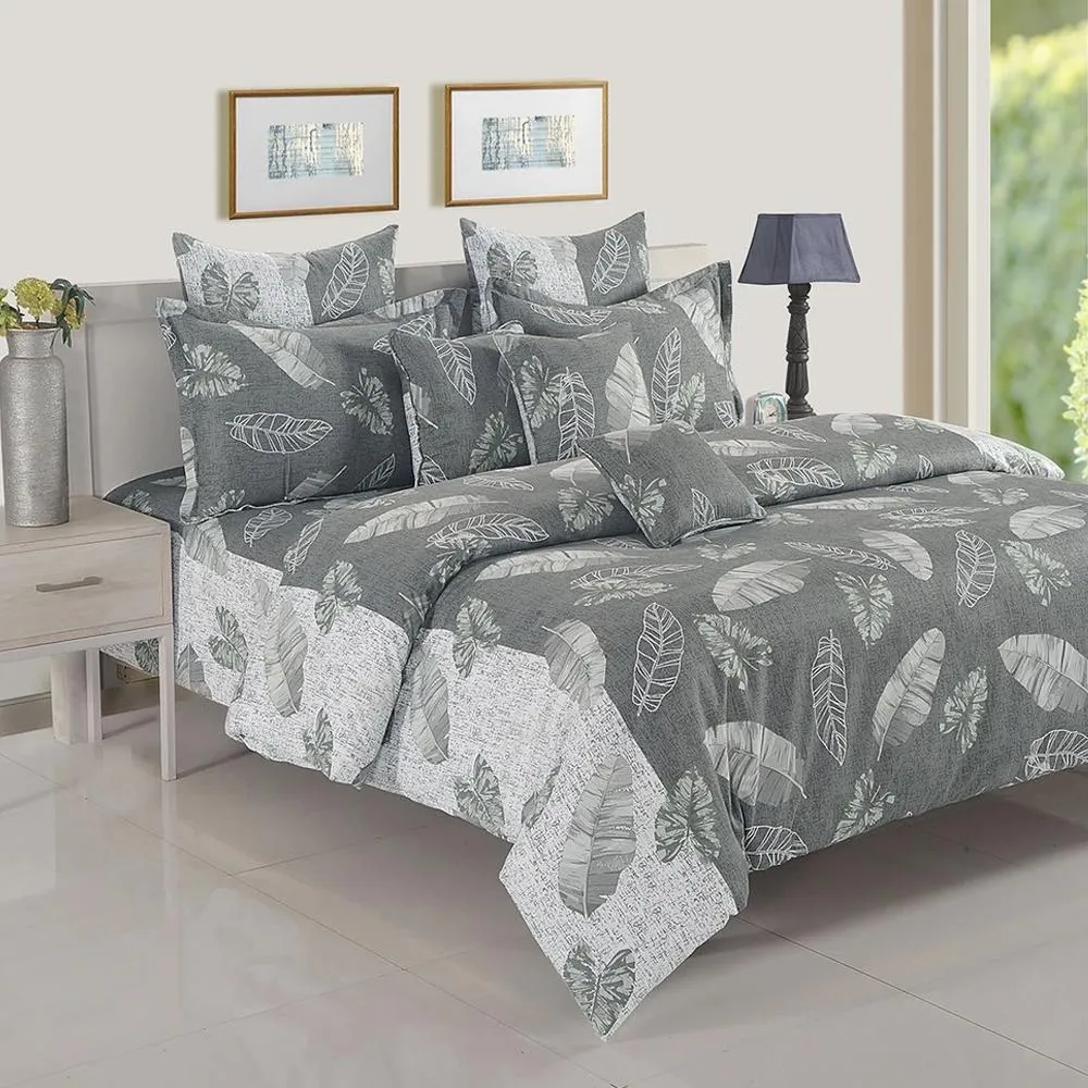 Swayam Ananda Grey & White Abstract Cotton Double Bedsheet