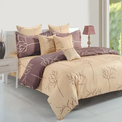 Swayam Ananda Peach & Choco Abstract Cotton Double Bedsheet