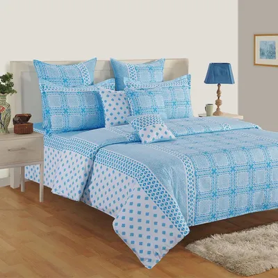 Swayam Blue Fashion Fiesta Zinnia Double Bed Sheet with 2 pillow covers