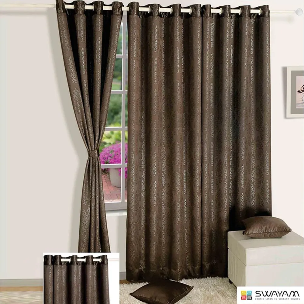 Swayam Chocolate Brown Paisley J&B Blackout Eyelet Door Curtain