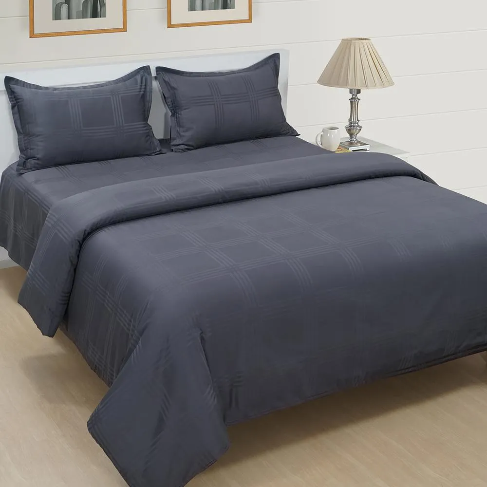 Swayam Coal Grey Saffron Premium Double Bedsheet with 2 pillow covers