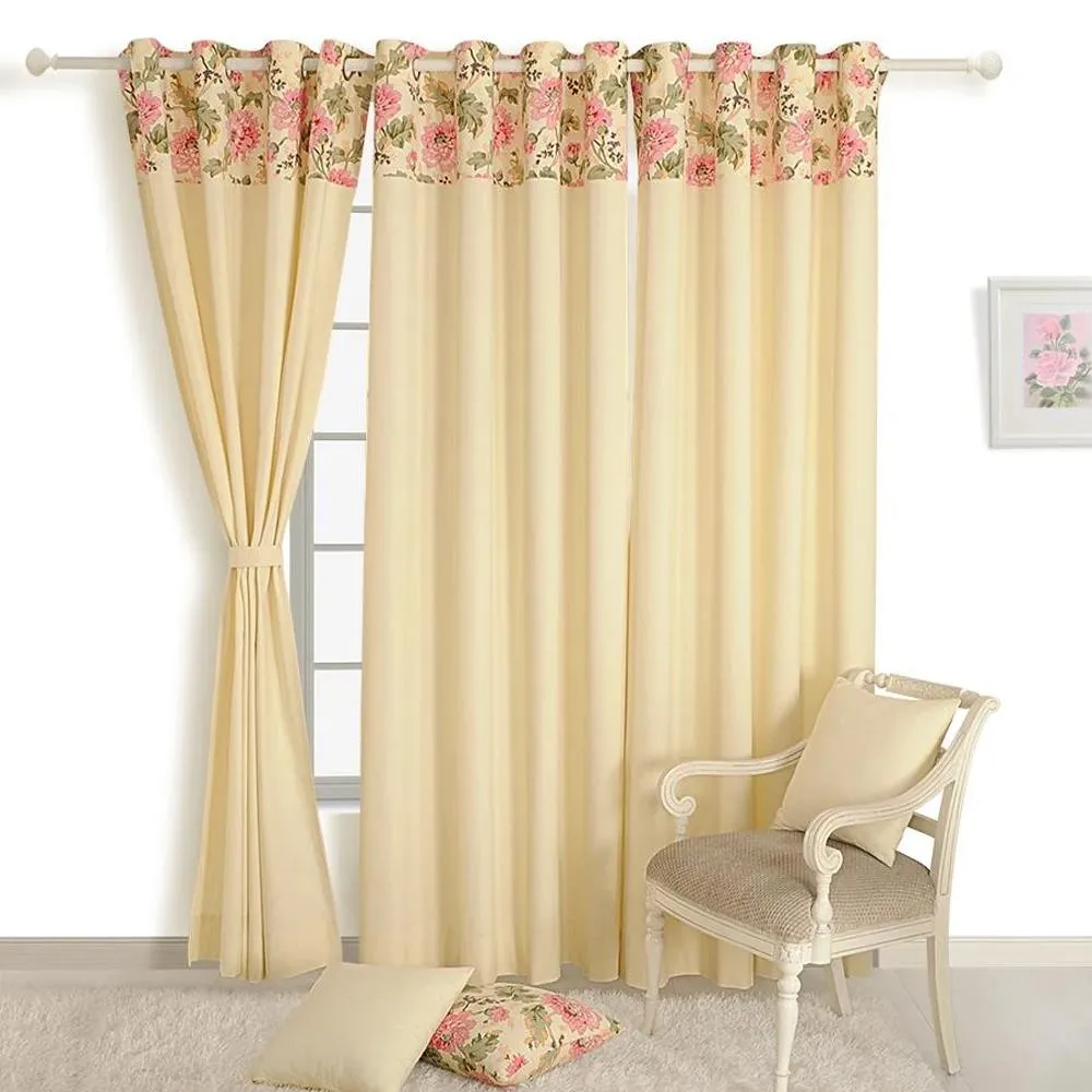 Swayam Cream Floral Premium Lining Printed Eyelet Window Curtain