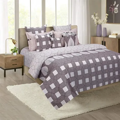 Swayam Dove Geometric Print Zinnia Double Bedsheet with 2 pillow covers