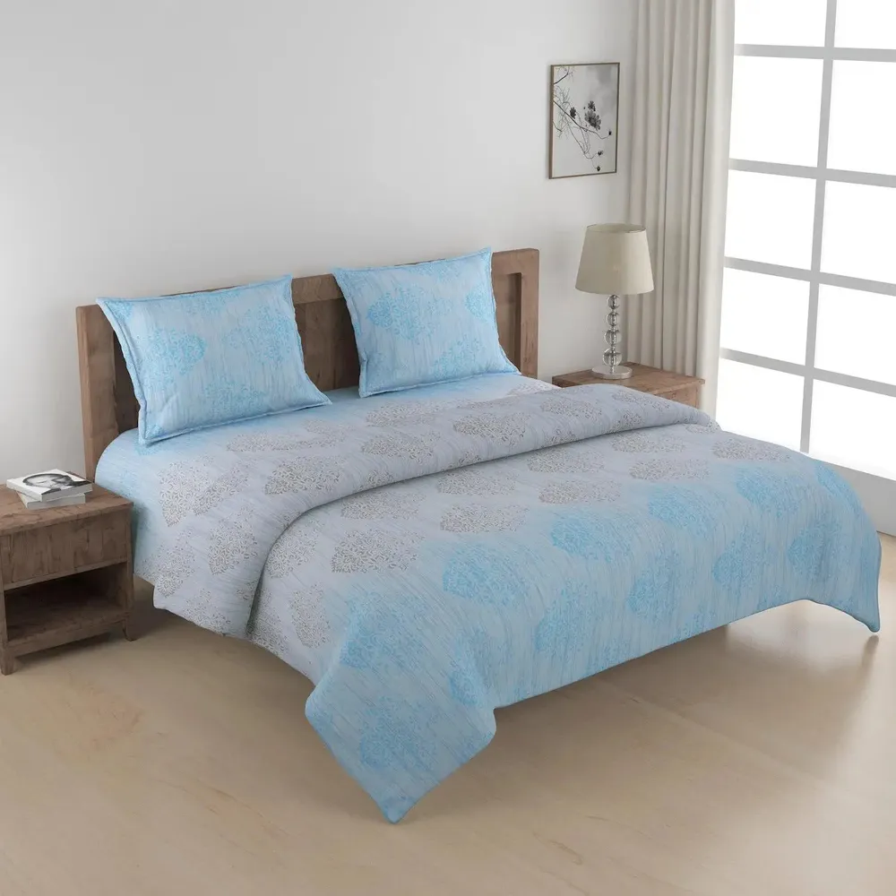 Swayam Ethnic Motif Design 150 GSM Pure Cotton Double Size AC Comforter , Blue and Grey
