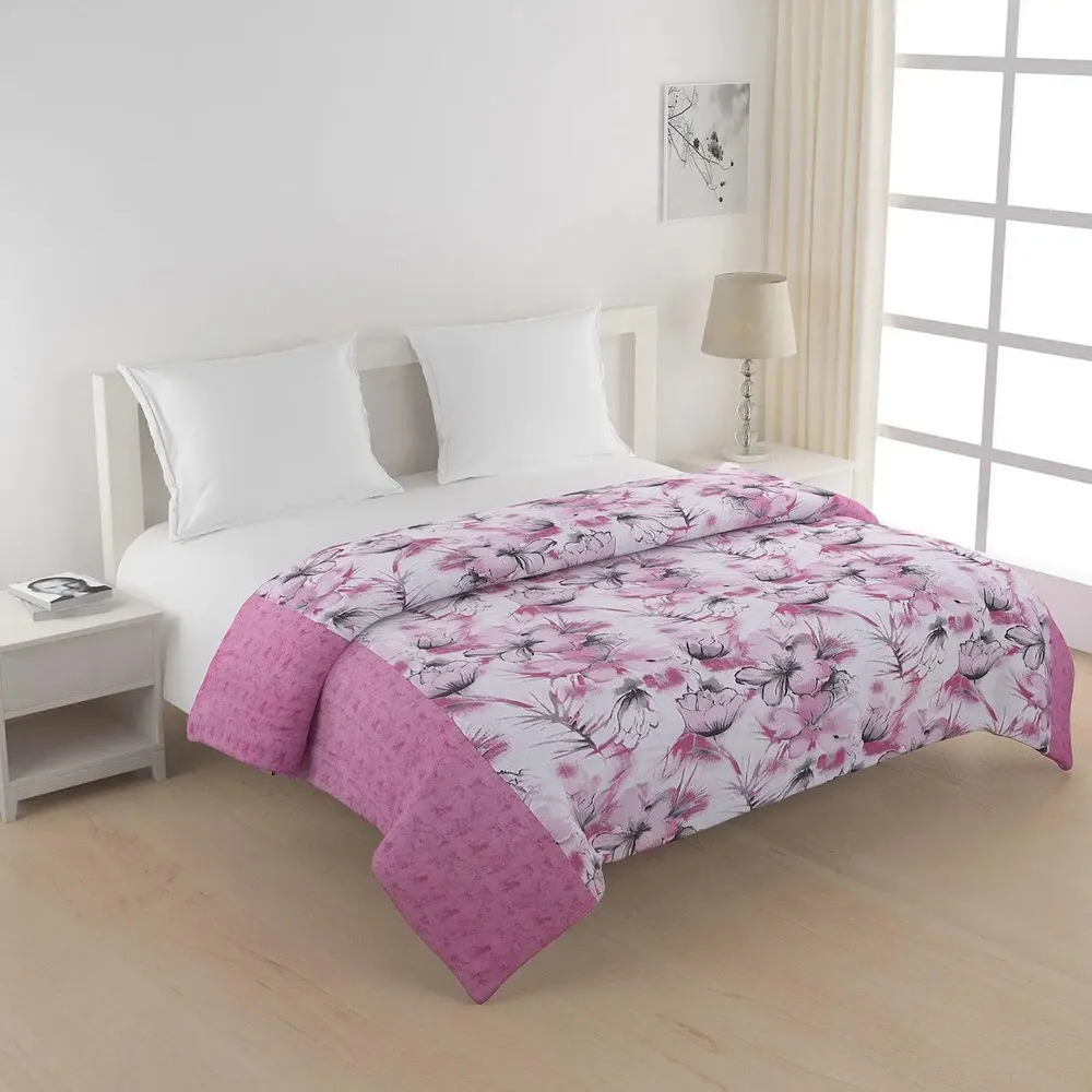 Swayam Floral Design 120 GSM Pure Cotton Double Size AC Comforter , Pink and White
