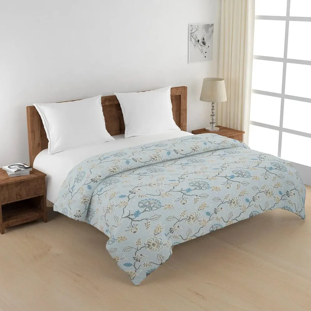 Swayam Floral Design 150 GSM Pure Cotton Double Size AC Comforter , Blue and Grey