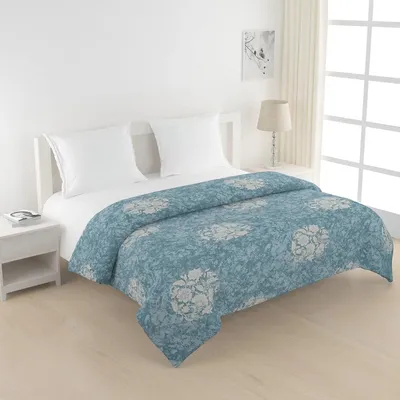 Swayam Floral Design 350 GSM Pure Cotton Double Winter Quilt , Teal and Off white