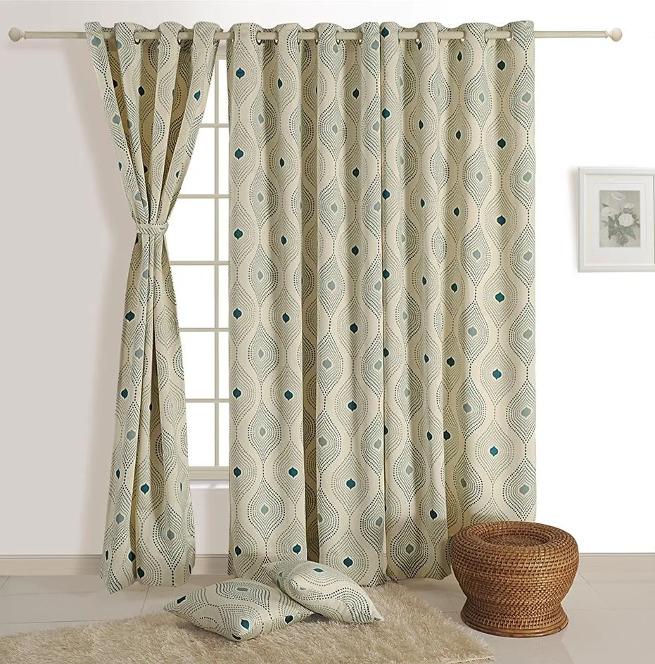 Swayam Geometric Off White Sigma Eyelet Door Curtain