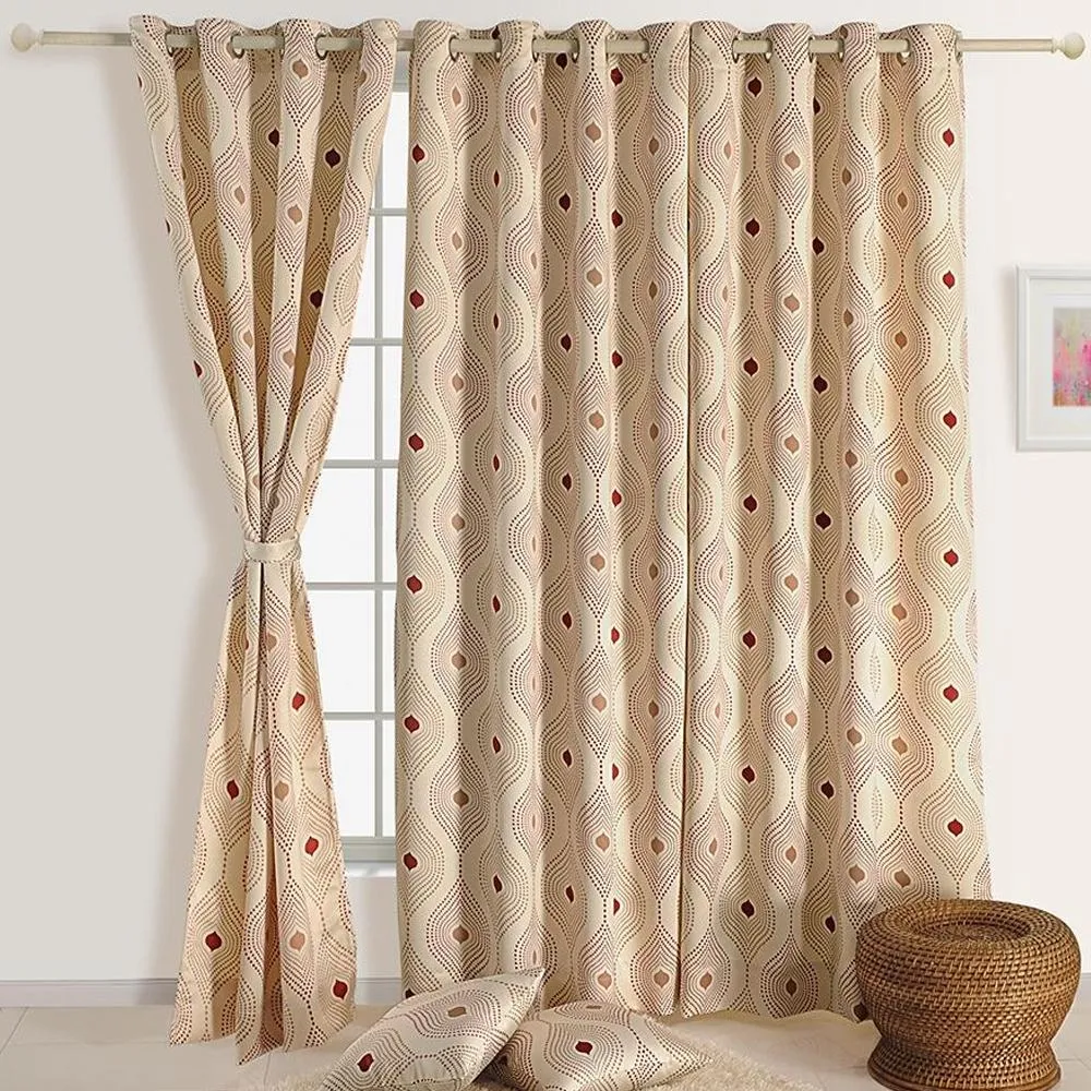 Swayam Geometric Off White Sigma Eyelet Door Curtain