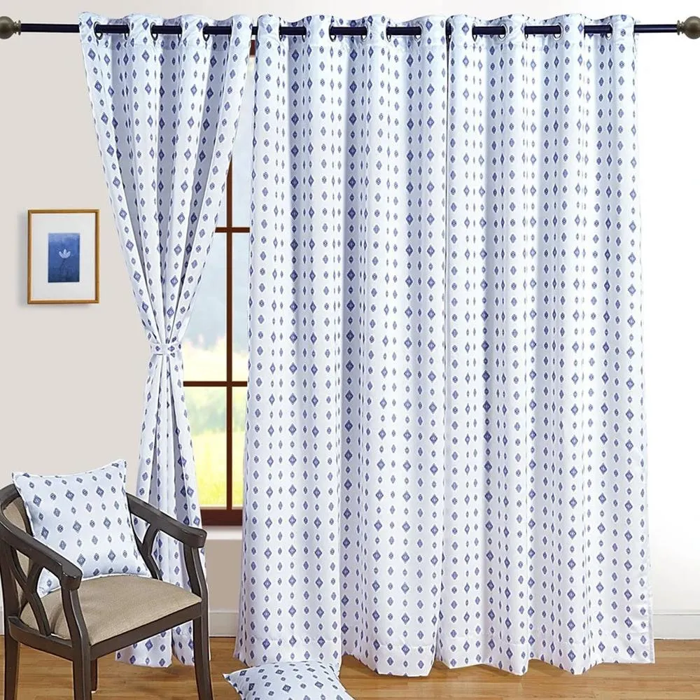 Swayam Geometric White Sigma Eyelet Door Curtain