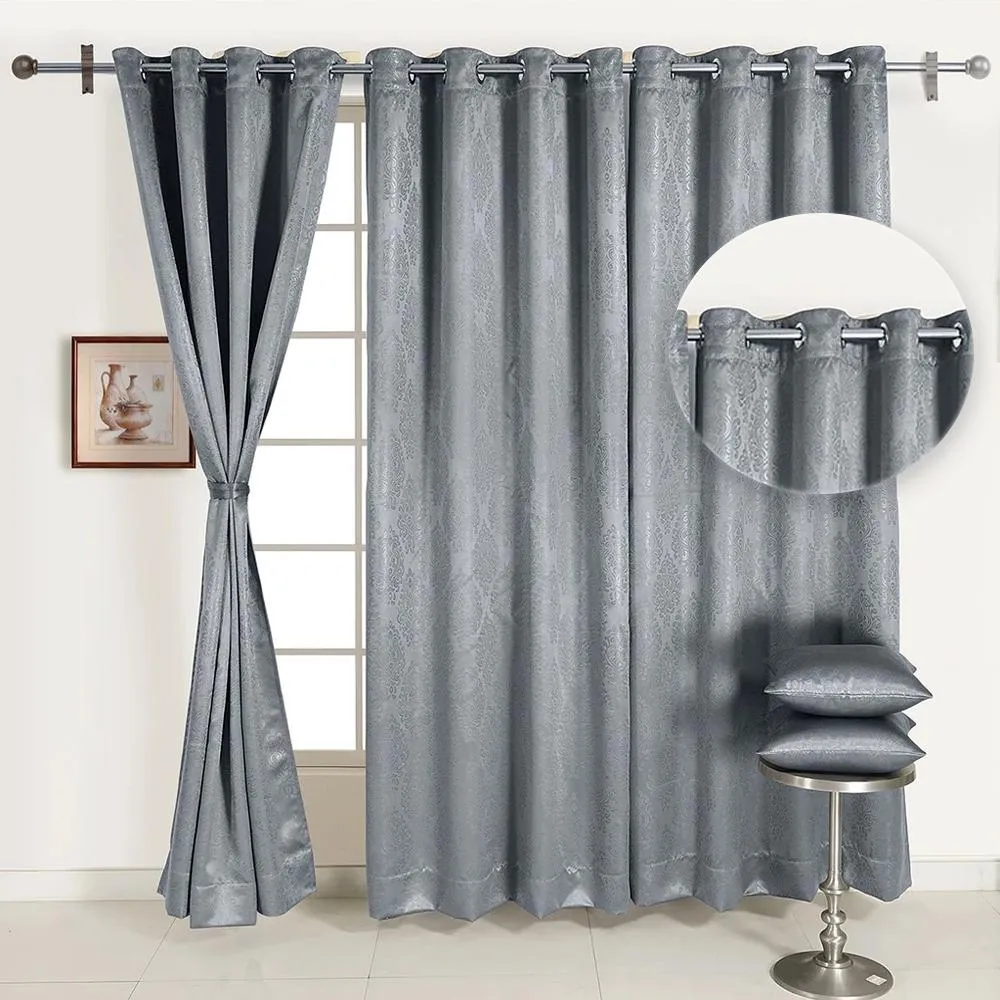 Swayam Grey Motif J&B Blackout Eyelet Door Curtain
