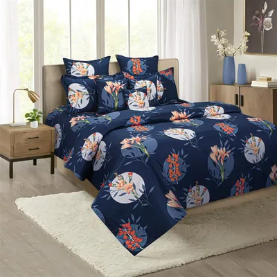 Swayam Lilies in the Dark Zinnia Double Bedsheet with 2 pillow covers
