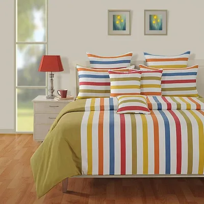 Swayam Magical Linea Striped Green & White Double Bedsheet