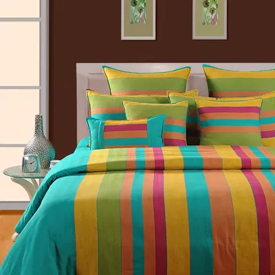 Swayam Magical Linea Striped Green & Yellow Double Bedsheet