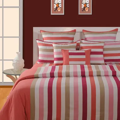 Swayam Magical Linea Striped Magenta & Pink Double Bedsheet