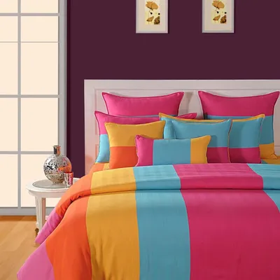 Swayam Magical Linea Yellow & Pink Striped Cotton Double Bed Sheet