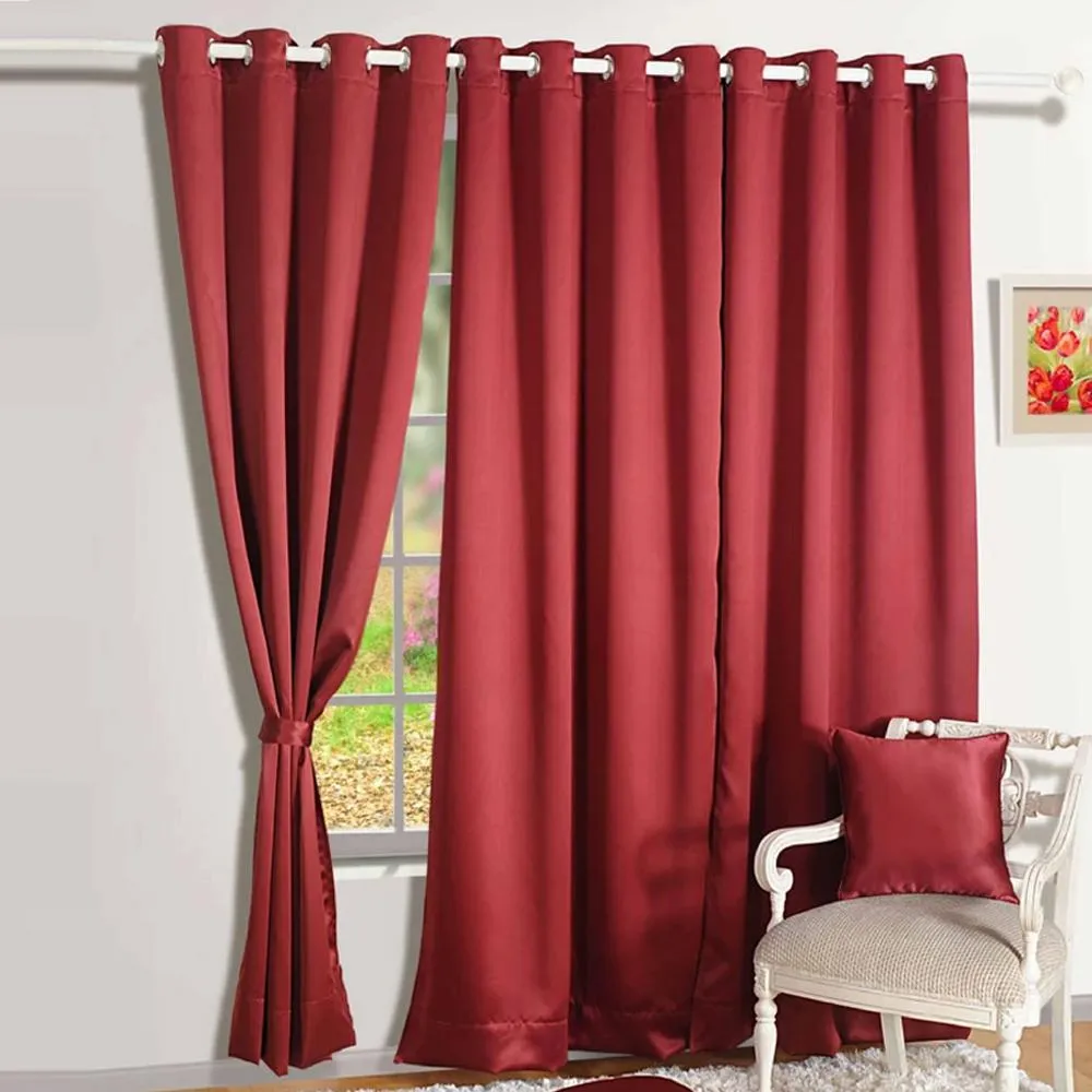 Swayam Maroon Solid Blackout Eyelet Window Curtain