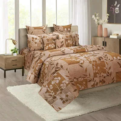 Swayam Pale Burnt Siena Veda Double Bedsheet with 2 pillow covers