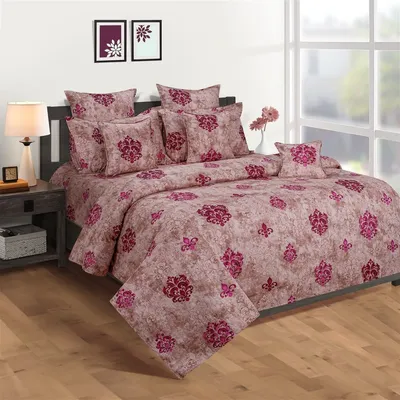 Swayam Pink Block Printed Zinnia Double Bedsheet with 2 pillow covers