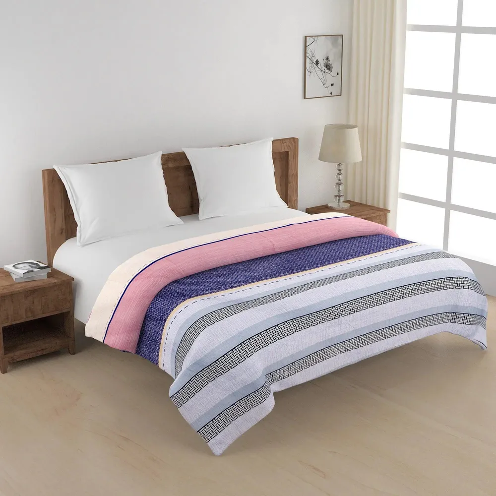 Swayam Purple &amp; White Linear Design Blended Cotton Heavy Double Bed Comforter