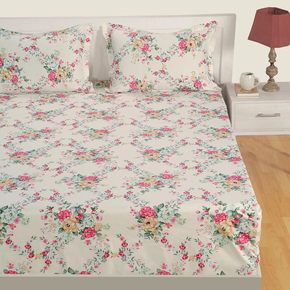 Swayam Roseland Zinnia Fitted Double Bedsheet