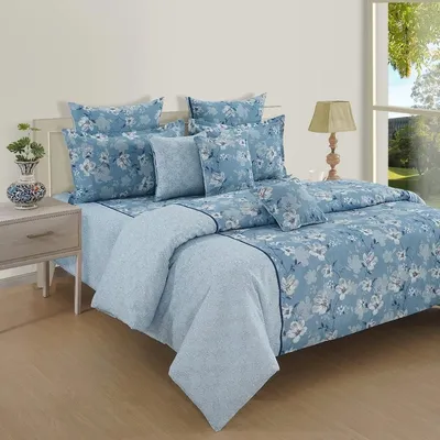 Swayam Sparkle Light blue Floral Double Bedsheet