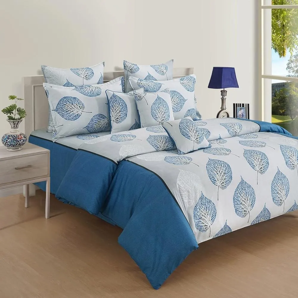 Swayam Sparkle Middle Blue Floral Pure Cotton Double Bedsheet