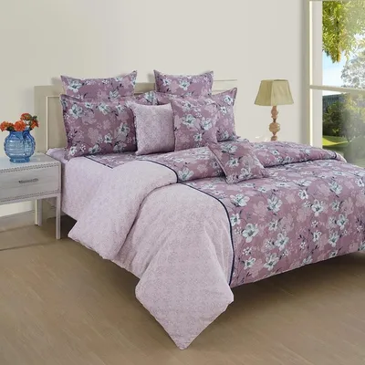 Swayam Sparkle Purple Floral Double Bedsheet