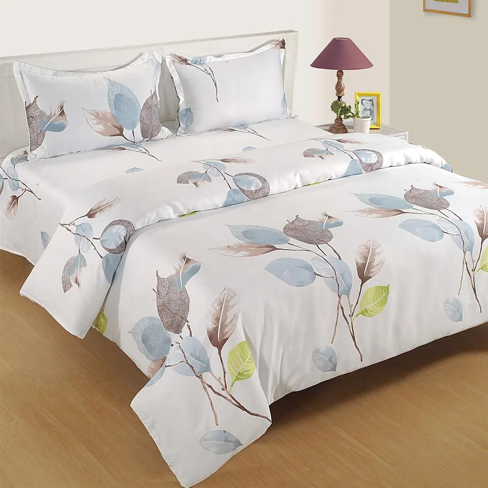 Swayam Spring Leaf Print Zinnia Double Bedsheet with 2 pillow covers