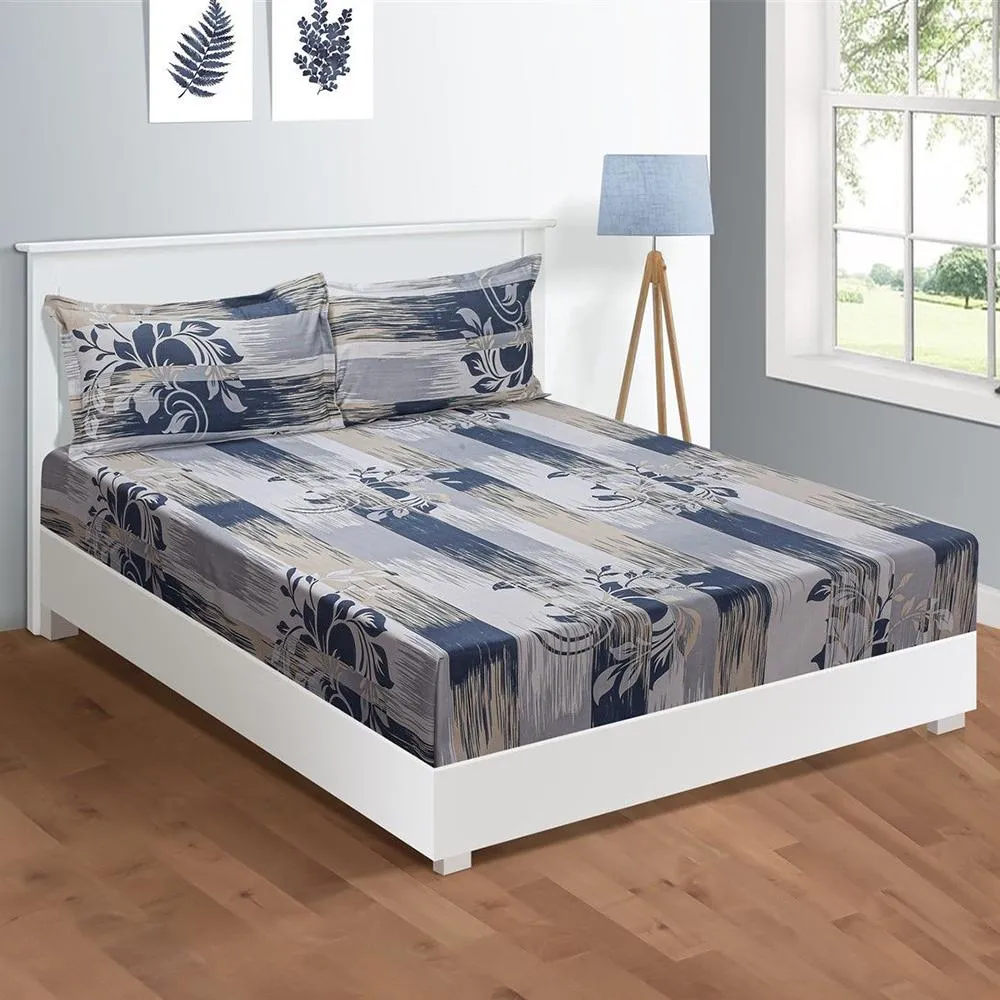 Swayam Spruce Hazel leaf print Veda Fitted Bed Sheet with 2 pillow covers