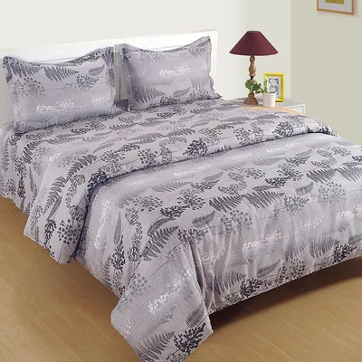 Swayam Stylized Leaf Printed Zinnia Double Bedsheet with 2 pillow covers