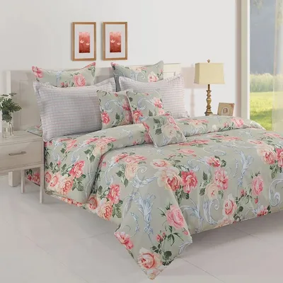 Swayam Veda Floral Grey &amp; Peach Double Bedsheet