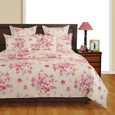 Swayam Veda Floral Off-White Magenta Double Fitted Bed Sheet