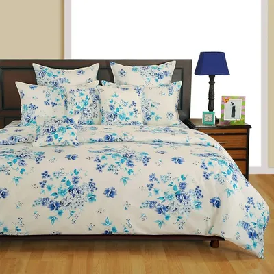 Swayam Veda Floral White Blue Bed comforter