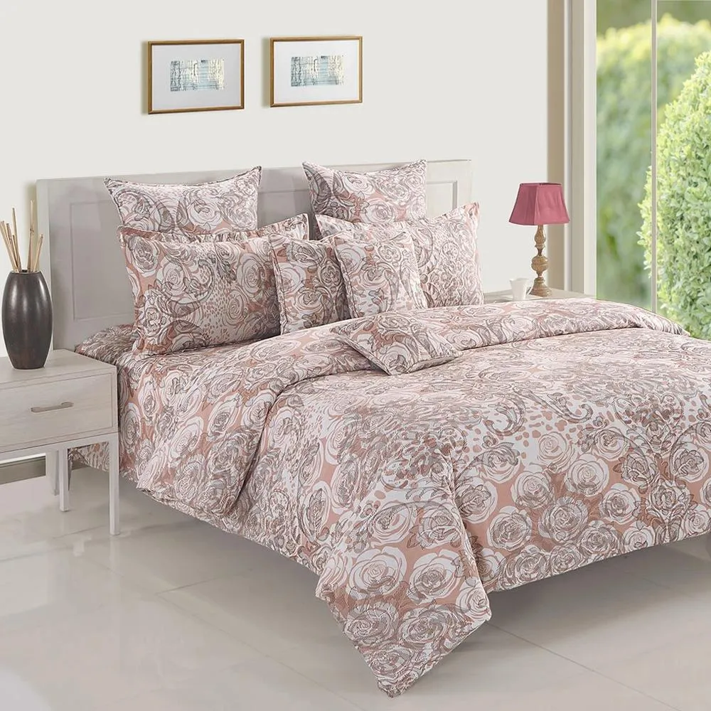 Swayam Veda Motifs White &amp; Brown Double Bedsheet