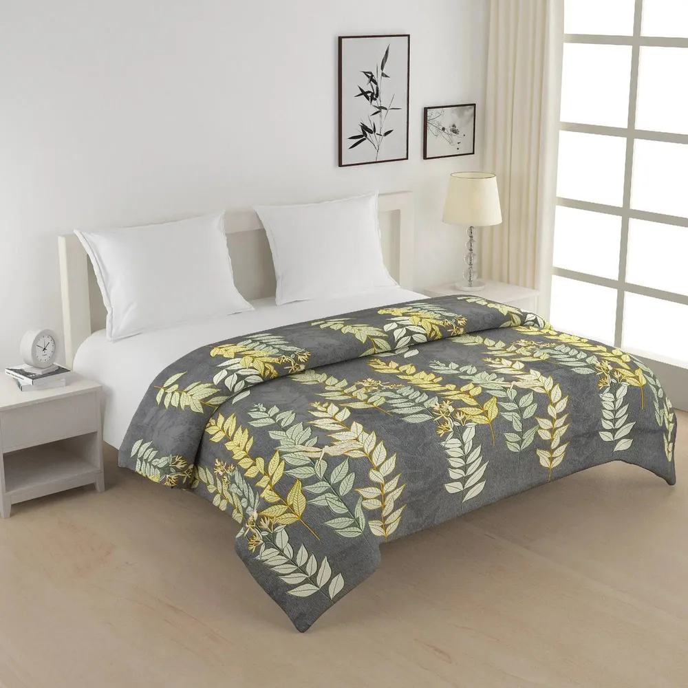 Swayam Yellow &amp; Green Leaves Strand Blended Cotton HeavyDouble Bed Comforter