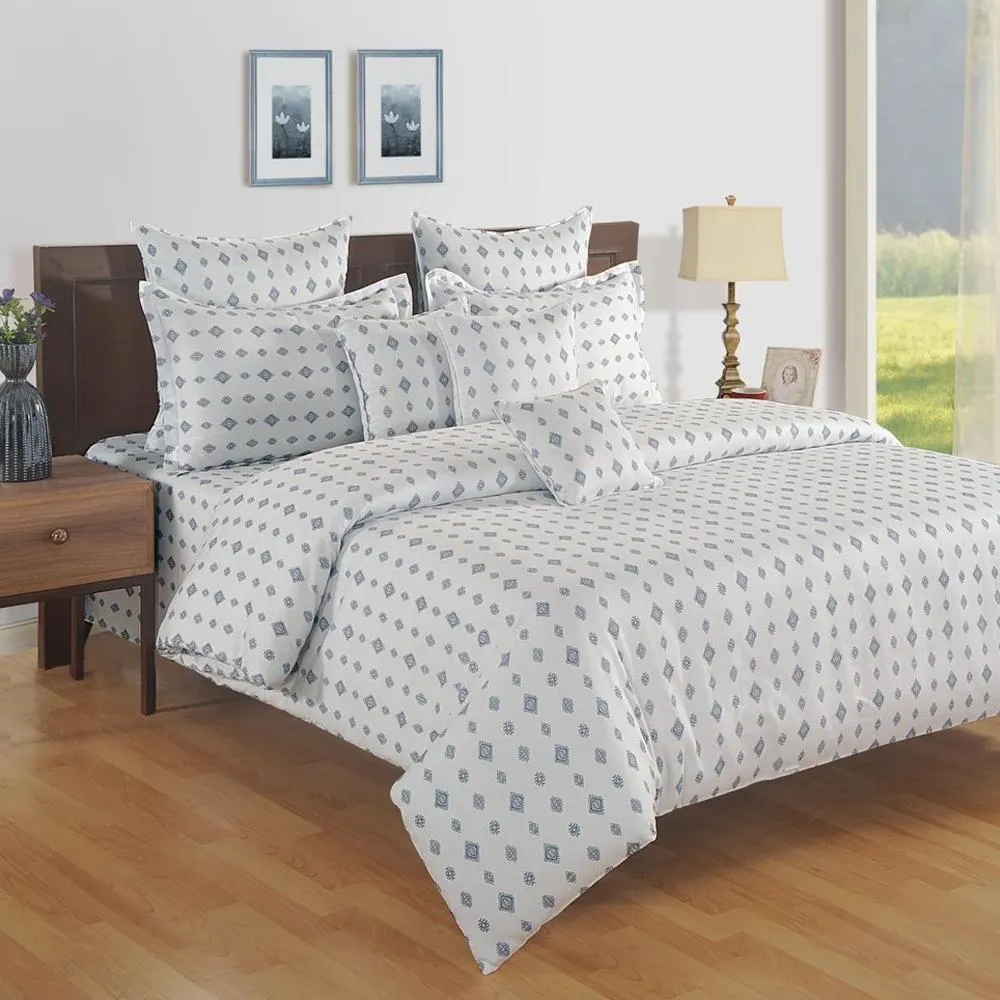 Swayam Zinnia Blue Motifs Cotton Single Bedsheet