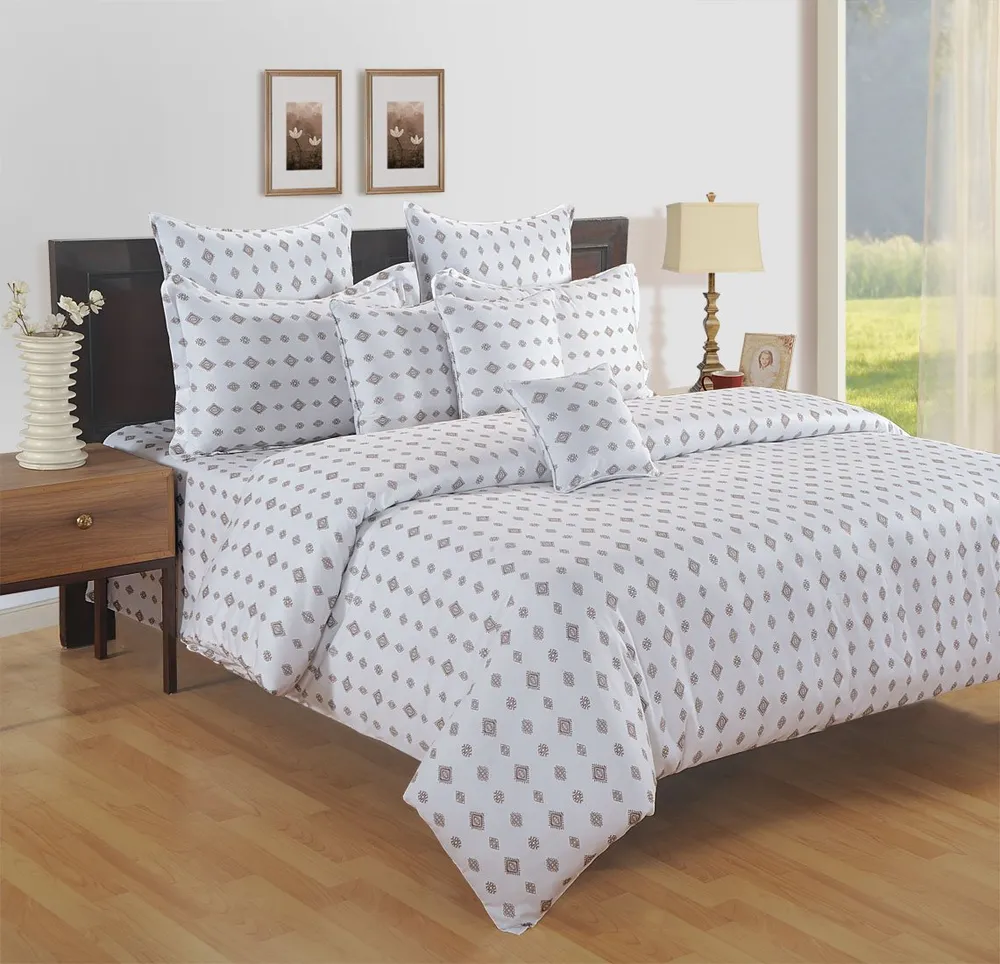 Swayam Zinnia Greem Motifs Cotton Fitted Doube Bedsheet