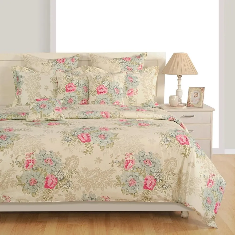 Swayam Zinnia Off White & Cream Floral Cotton Single Bed Sheet