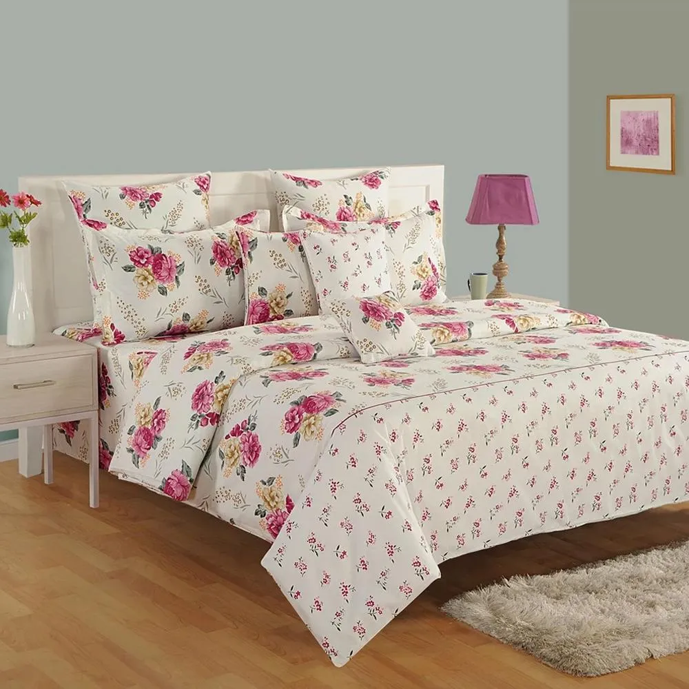 Swayam Zinnia White &amp; Purple Floral Cotton Comforter