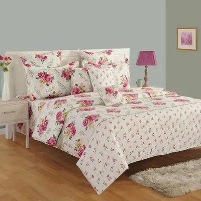 Swayam Zinnia White &amp; Purple Floral Cotton Comforter