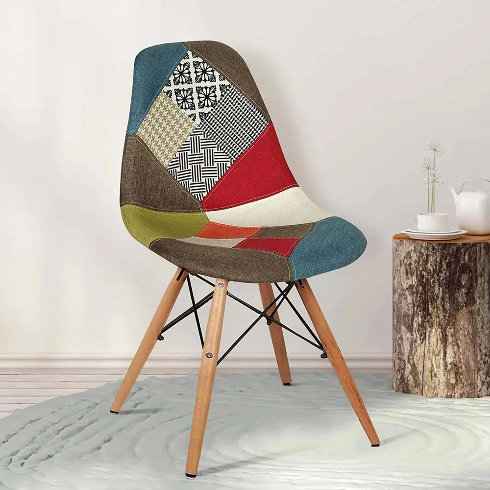 Symmetrical Patchwork Fabric Contemporary Accent Chair Pack Of 1, 2 &amp; 4