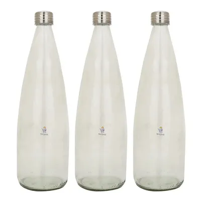 Tapered Glass Water Bottles With Stainless Steel Cap Set Of 3 (1 litre)