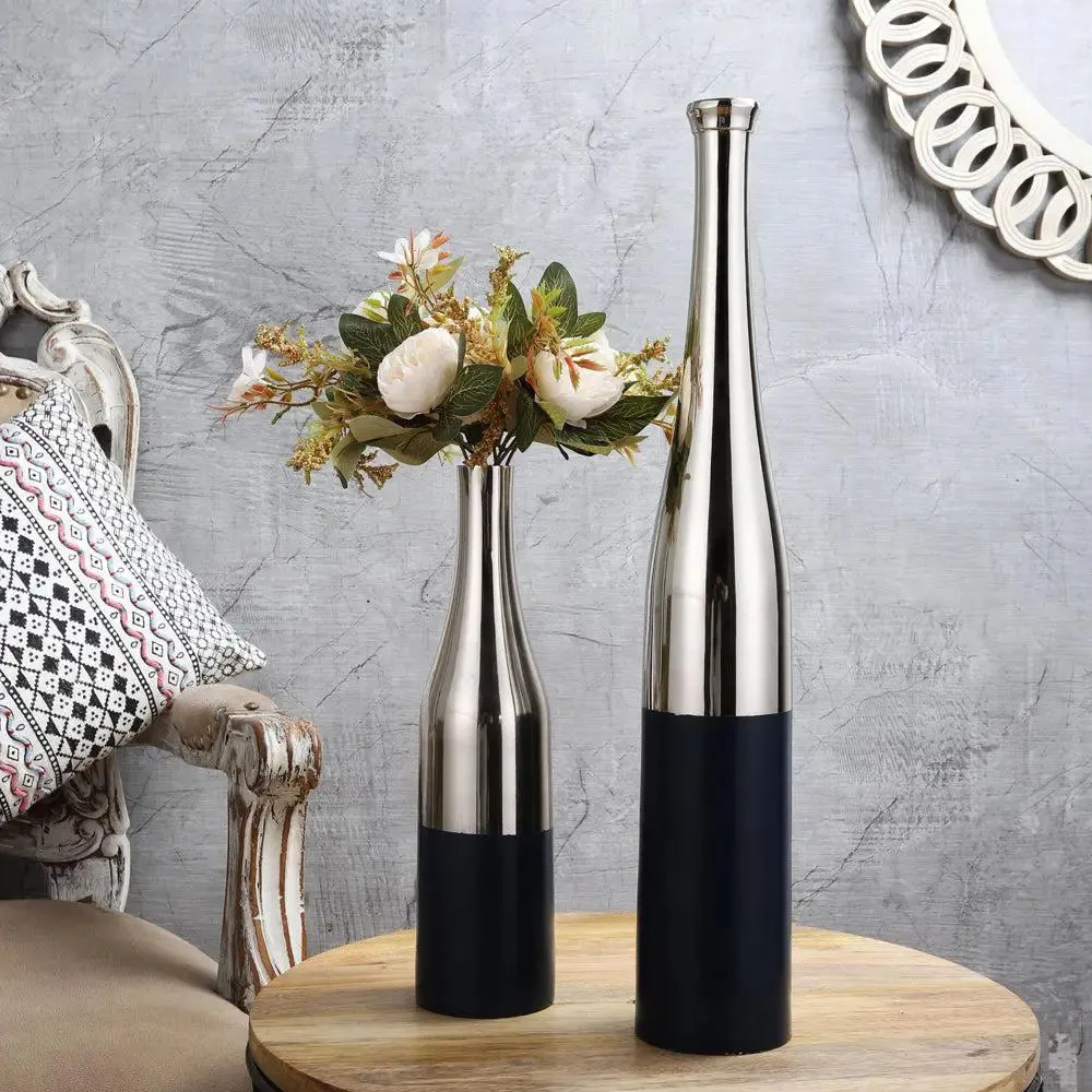 Teal Blue & Copper Champagne Bottle Vase Set Of 2