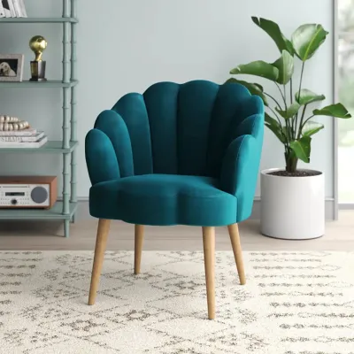 Teal Scalloped Elegant Accent Chair