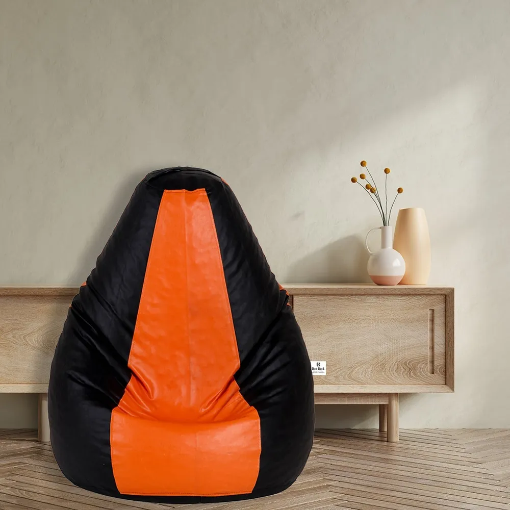 Tear Drop Designed Black & Orange Bean Bag Cover  (L,XL,XXL,XXXL, Jumbo)