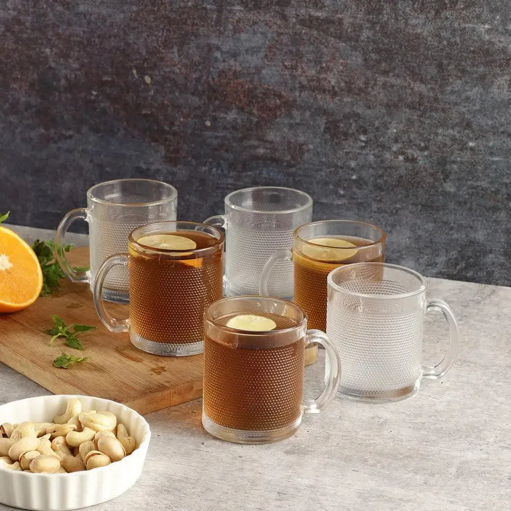 Textured Standard Glass Mugs Set Of 6