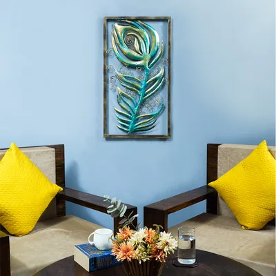 The Divine Peacock Feather Framed Metal Wall Art