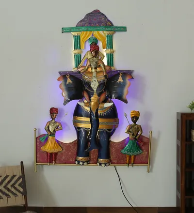 The Great Elephant Charriot LED Metal Wall Art